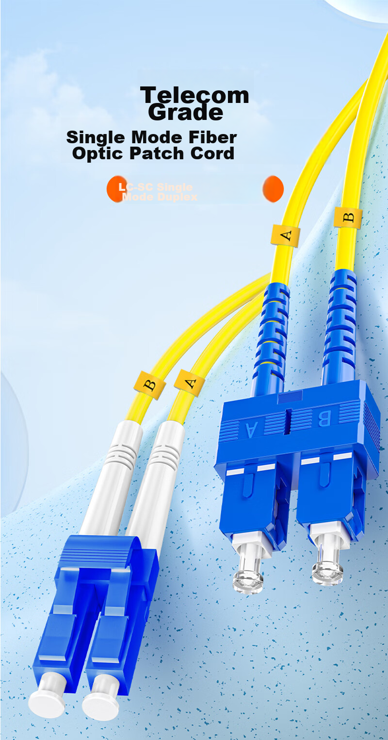 SAMZHE Fiber Optic Patch Cable, Telecom-Grade LC-SC Single-Mode Dual-Core, Flame-Retardant Low-Smoke Zero-Halogen Eco-Friendly Fiber Optic Home Installation Cable, Transceiver Pigtail, 5 Meters G1-LCSC05 1