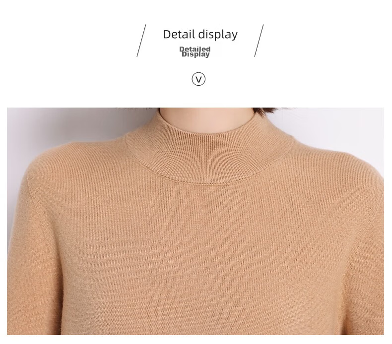 Hengyuanxiang 100% Pure Wool Sweater for Women, Semi-Turtleneck, Loose-Fitting Base Layer, Autumn And Winter Fashion Women's Knit Top 41