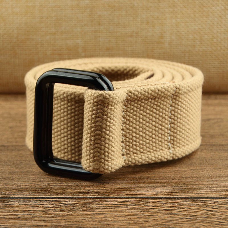 Canvas belt JEVI D-100, Hong Kong style, with double buckle, casual, versatile, for young people, light khaki, 115cm