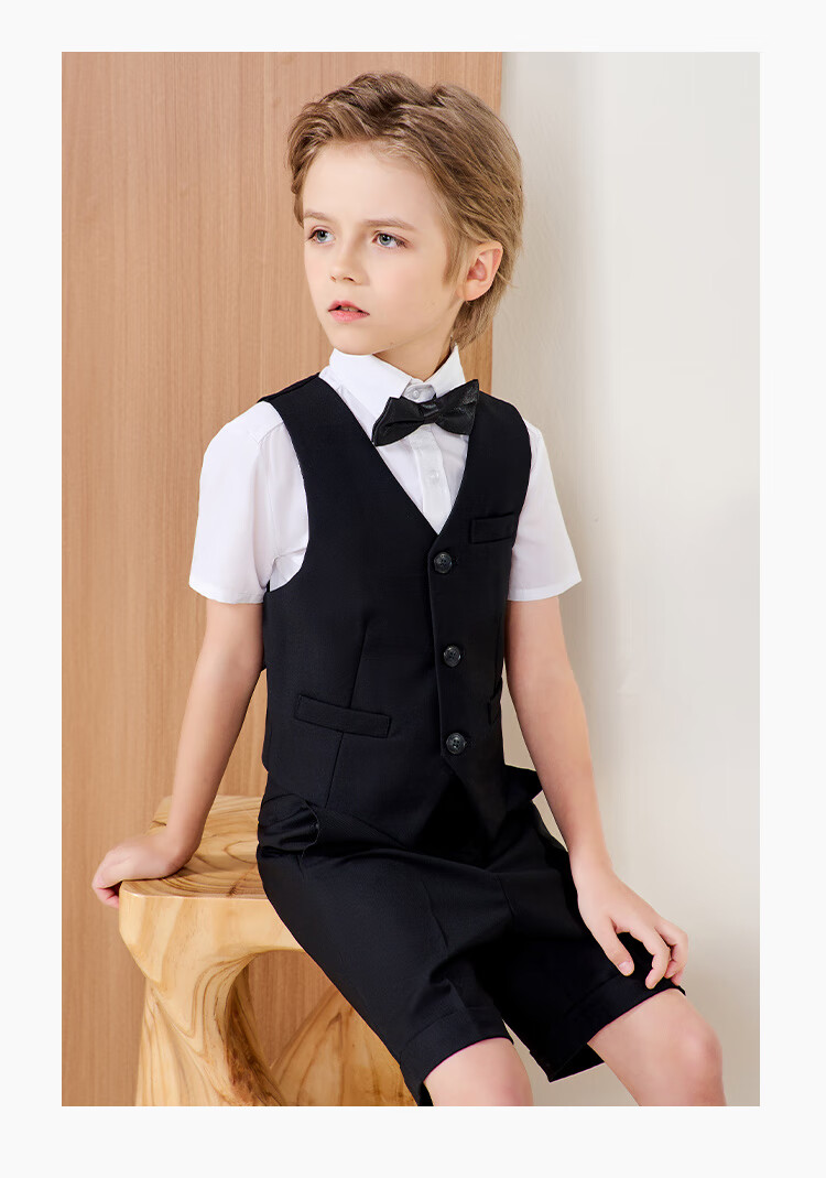 ROMON Children's Graduation Performance Costume, Flower Girl Dress, Big Kids Piano British Style, Black Set, 170 6