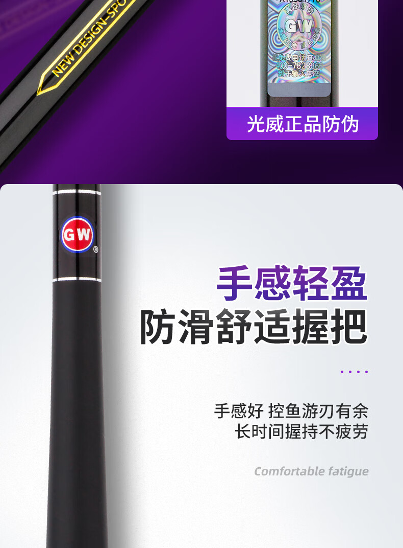 GW Fishing Rod, Jian Shou Ji 5.4 Meters, Ultra-Light And Ultra-Hard Carbon Fiber Rod, Diagonal Guide Rings, Casting Rod, Fishing Pole with Sliding Float 14