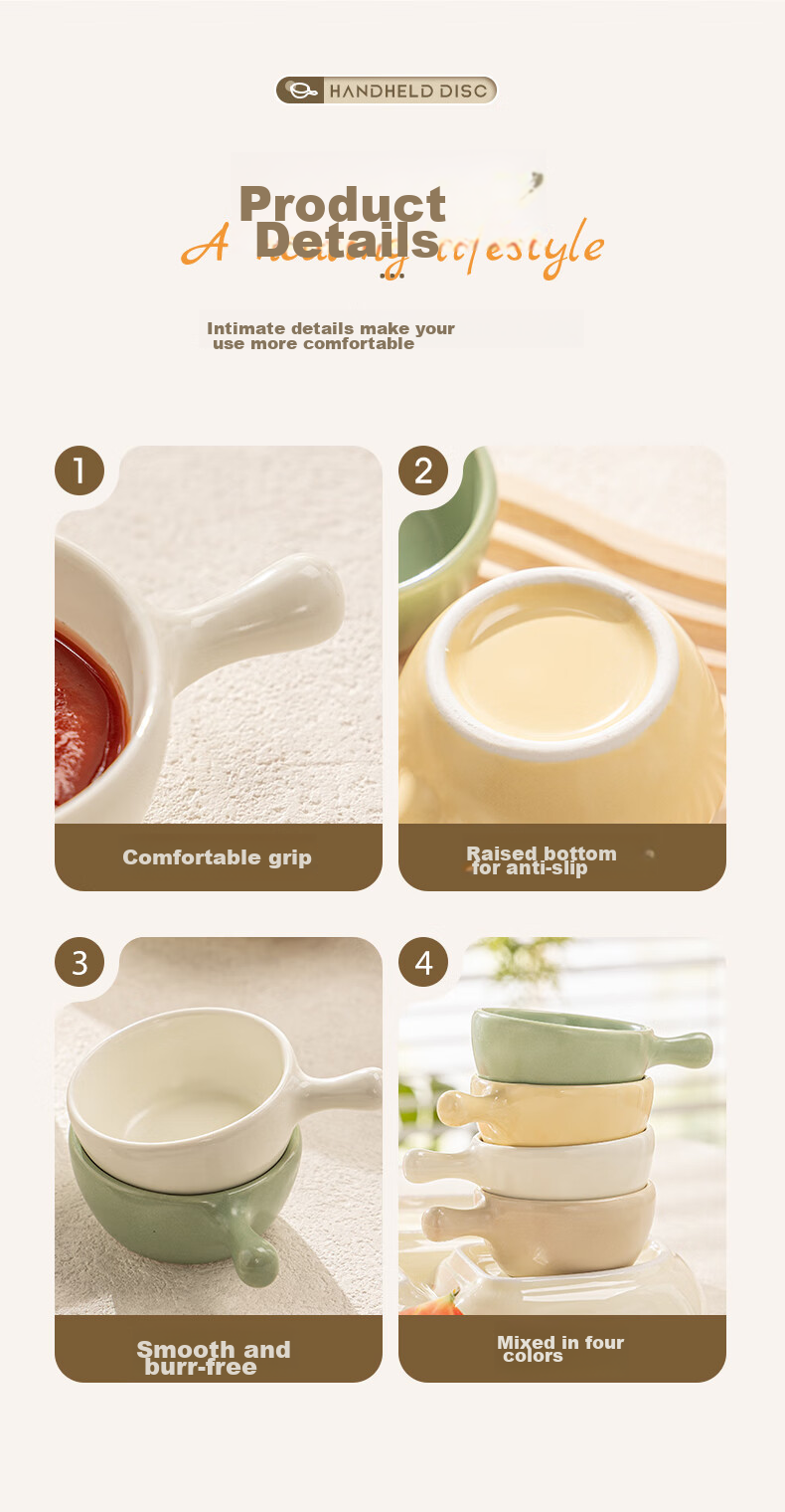 Guangyi Ceramic Four-Color Dipping Sauce Plates, Soy Sauce Dishes, Seasoning Plates, Snack Dishes, Condiment Plates, Ceramic Four-Piece Set GY7448 15