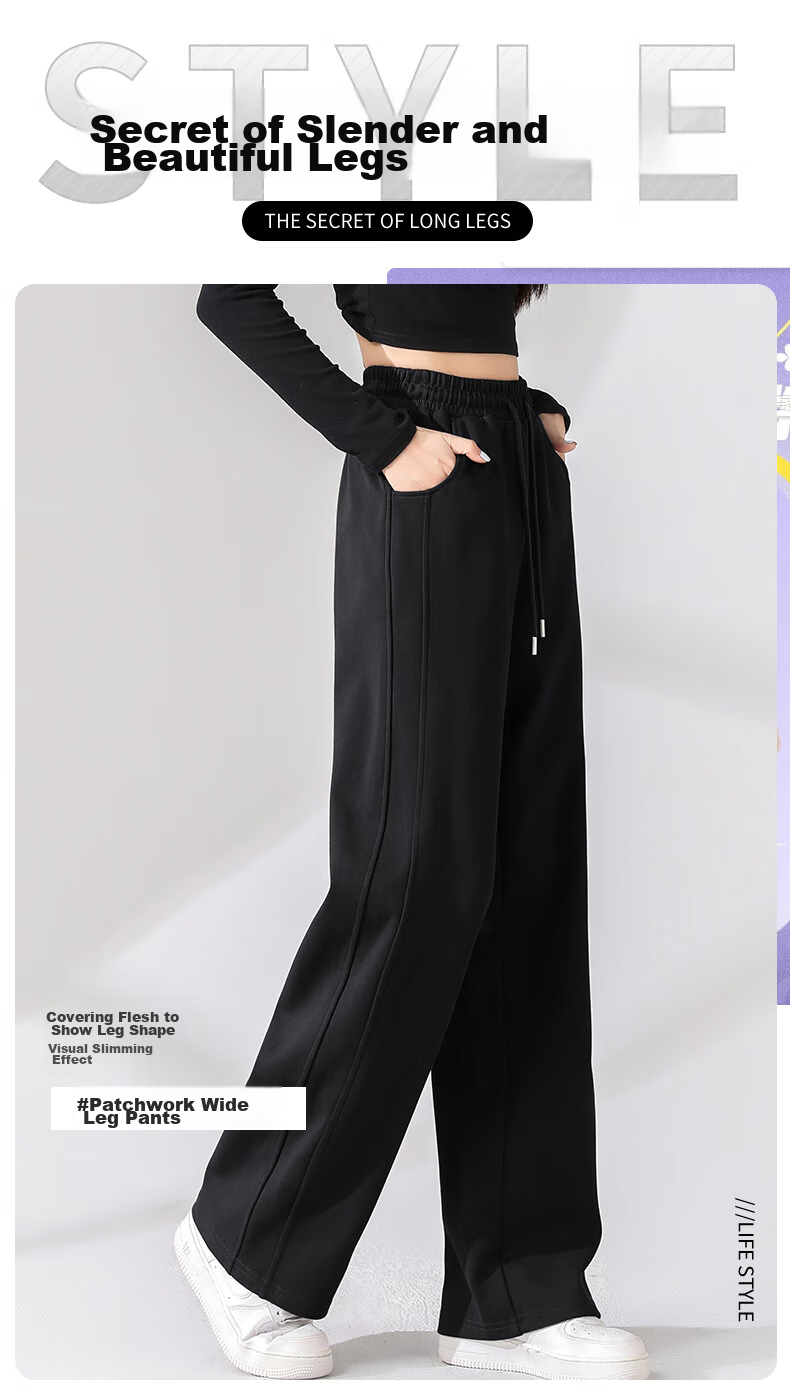 Baleno Fashion Patchwork Straight-Leg Pants for Women, New Spring 2026 High-Waisted Draping Slimming Comfortable Versatile Casual Trousers 3