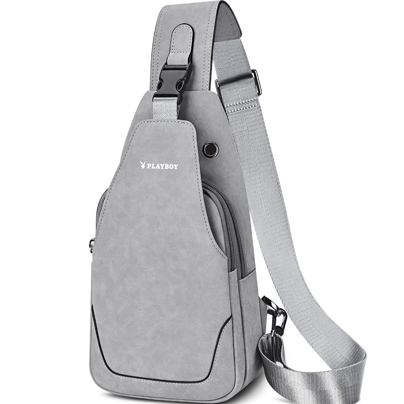 PLAYBOY Shoulder Crossbody Bag for Men, Large Capacity Multifunctional Chest Bag, Casual Backpack, Portable Travel Phone Bag, Gray