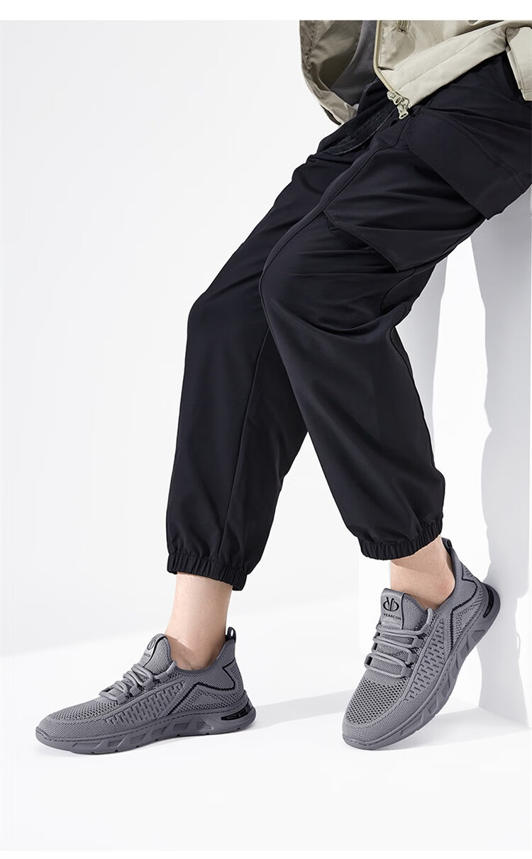 Yierkang Men's Shoes, Breathable Mesh Sports Casual Shoes, Thick-Soled Comfortable Versatile Flyknit Shoes, 96899W, Black, Size 40 5