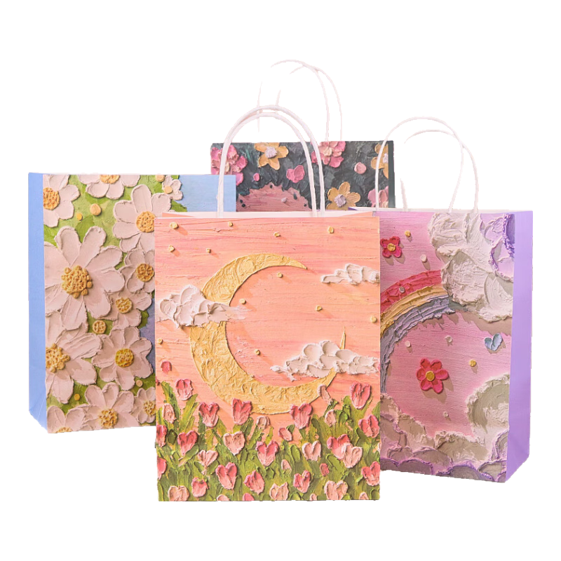 TaTanice Gift Bag Birthday Gift Tote Bag New Year Holiday Gift Storage Bag Premium Shopping Packaging Bag Cute Paper Bag Oil Painting Scenery