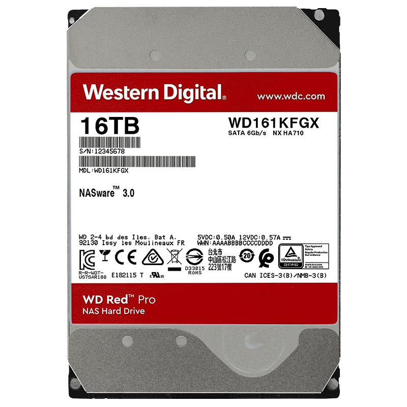 Western Digital (WD) NAS Hard Drive, WD Red Pro, 16TB, 7200 RPM, 512MB Cache, SATA CMR Vertical NAS-Specific Hard Drive, 3.5-Inch, WD161KFGX