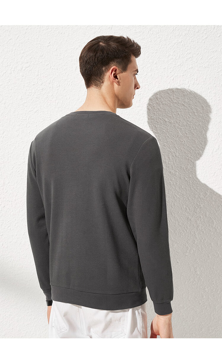 FIRS [With Cotton Texture] Men's Long-Sleeve Sweatshirt, Spring And Autumn Trendy Sports Casual Workwear with Pockets, Elastic Solid Color Menswear 5