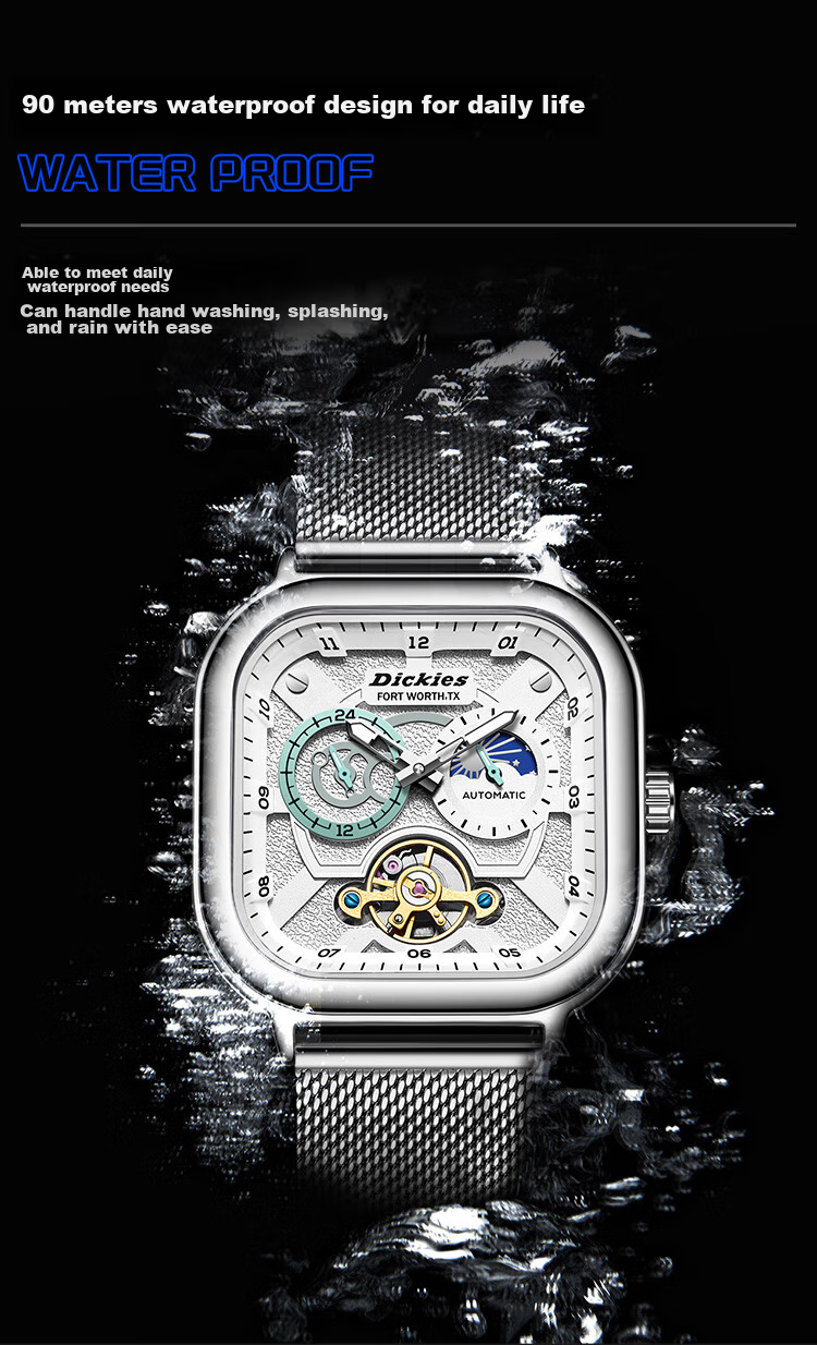 Dickies Mechanical Watch Student Men's Automatic Skeleton Watch Boyfriend Valentine's Day Gift New Year Gift Box CL579 Silver 9