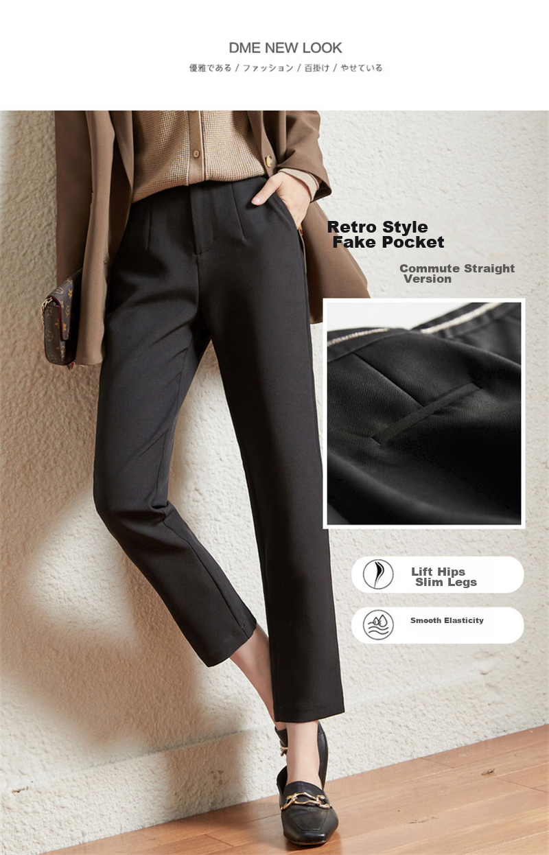 Dme Cropped Pants for Spring And Autumn, New Straight-Leg Suit Pants with Fake Pockets, Casual Trousers for Women, Khaki, S 18