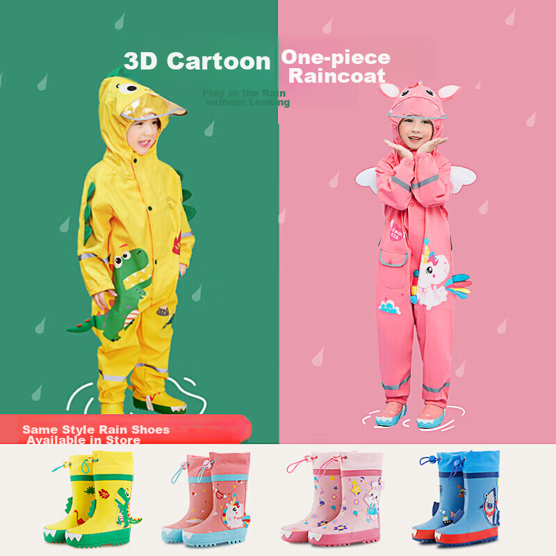 Lemonkid Children's Raincoat for Boys And Girls, Baby Rain Poncho, Elementary School Student Rain Gear, Tiana Rainbow Star Rabbit One-Piece, XL