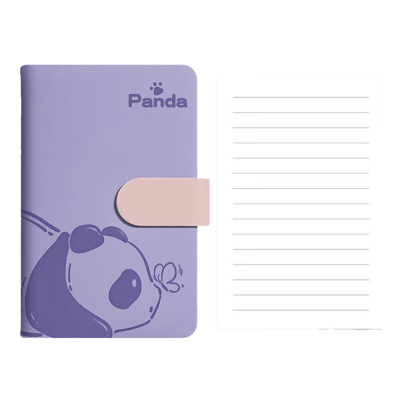 Ujia Panda Mini Notebook A6 Portable Diary Creative Thickened Cute Cartoon Stationery Pocket Book Customizable for Businesses, Horizontal Lines Light Purple