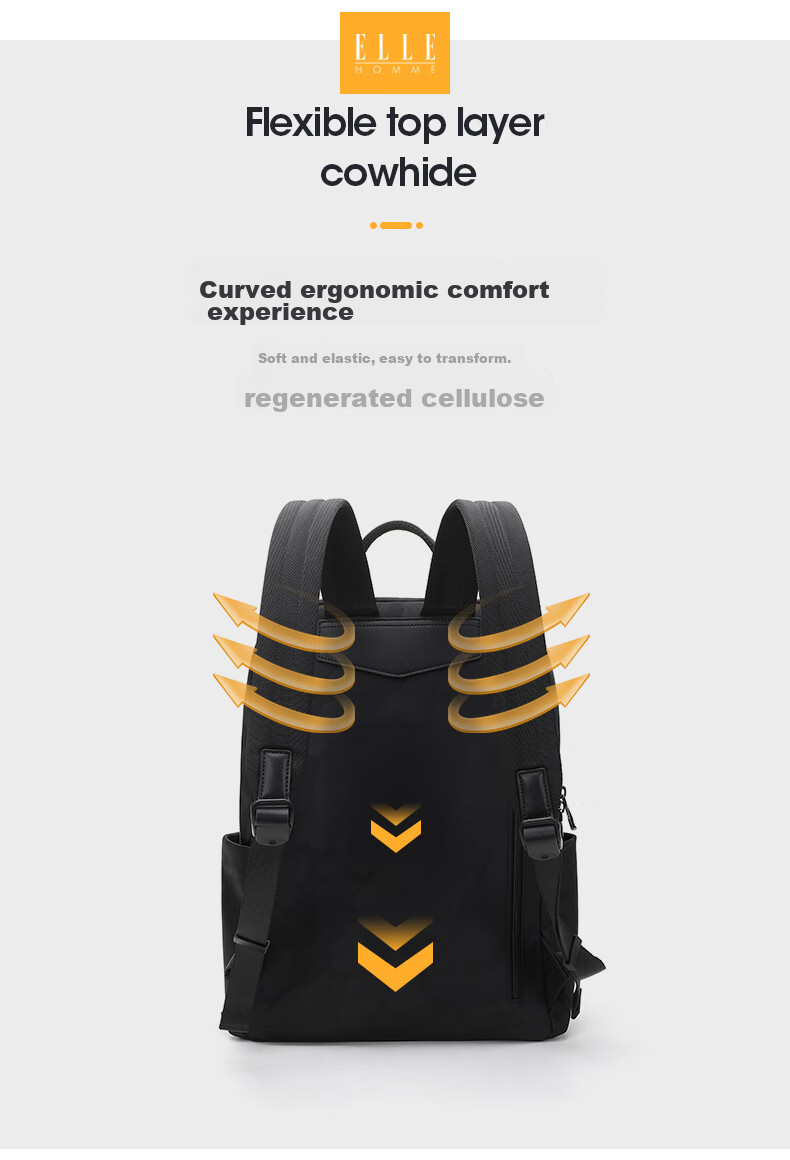 ELLE HOMME Men's Backpack, Large Capacity, Trendy Camouflage Fabric Backpack for Men, Fashionable Casual Laptop Bag, 00860 Black 4
