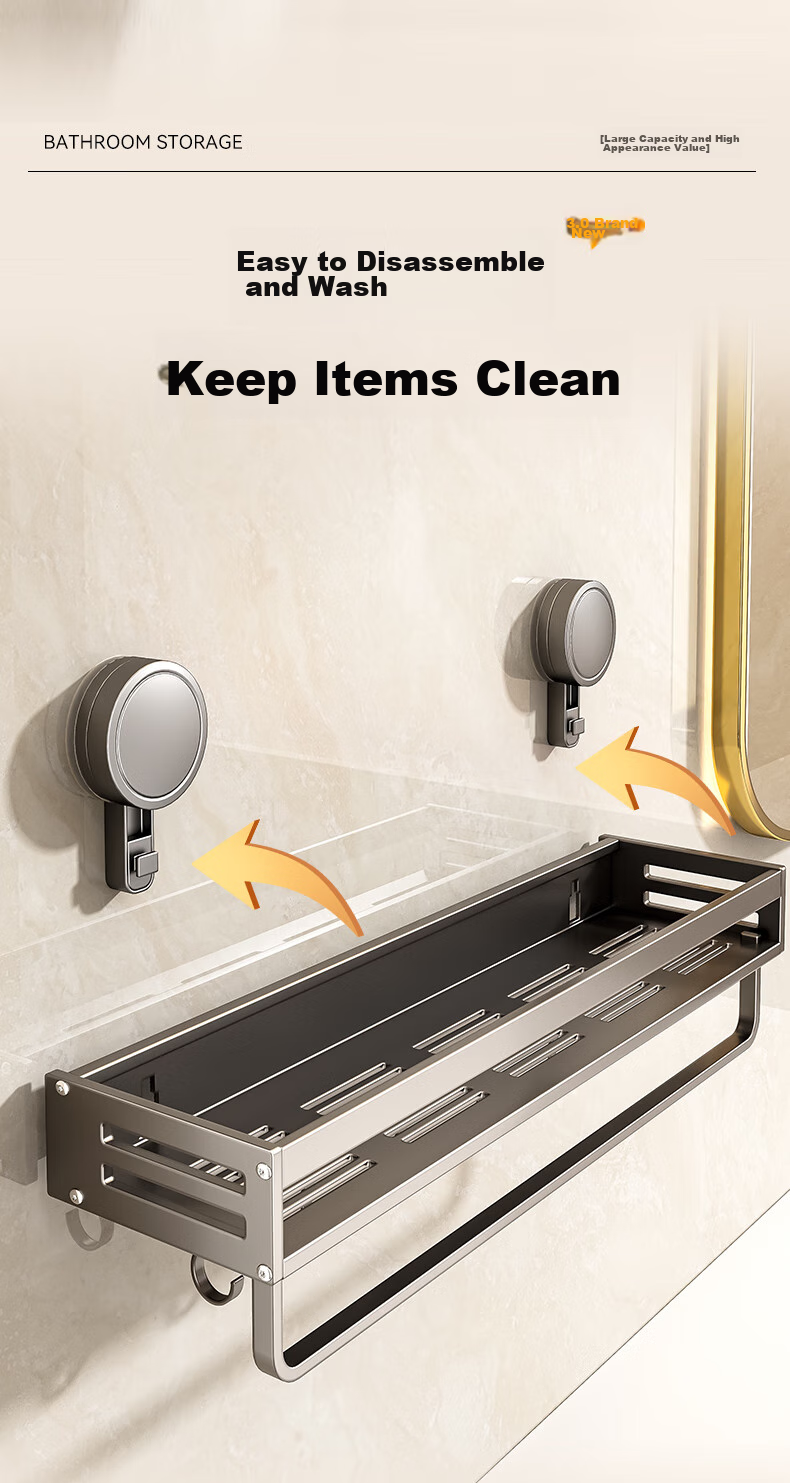 Baihan Bathroom Suction Cup Storage Rack, Wall-Mounted Toilet Towel Holder without Drilling, Washroom Vanity Organizer Shelf 11