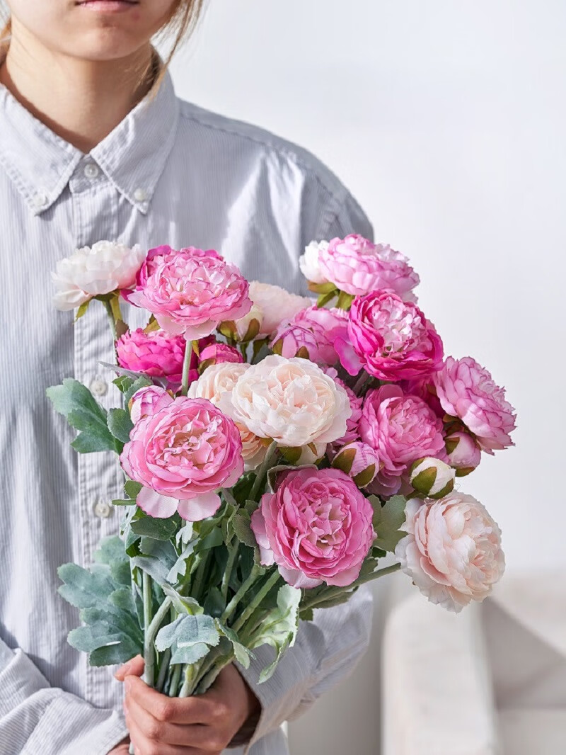 Fanyejia Three-Head Peony Artificial Flowers, 5 Stems, Living Room Fake Flowers, Silk Flowers, Rose Table Flowers, Floral Arrangement, Decorative Pieces with Elegant Feel, for Photography 2