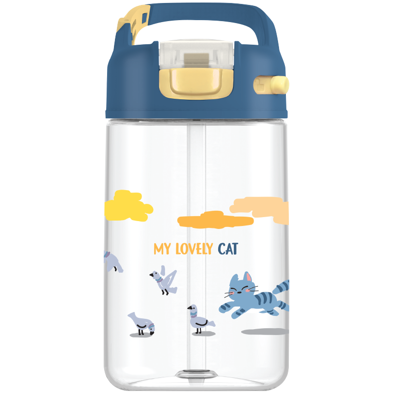 LOCK&LOCK Children's Water Bottle with Straw And Lock, Tritan Material, Handheld, for Students And Outdoor Sports, 430ml, Blue