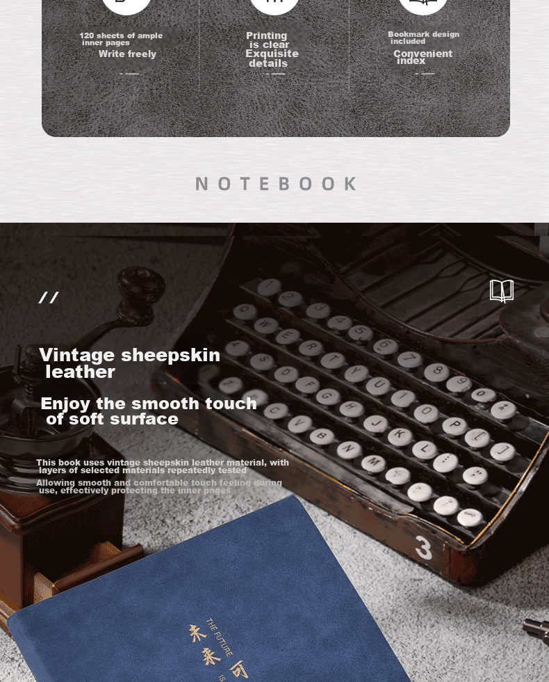 Deli Leather Notebook, Journal, Meeting Record Book, Thickened Sheepskin B5/120 Sheets Single Book BP104 Blue (Looking Forward to The Future) 3