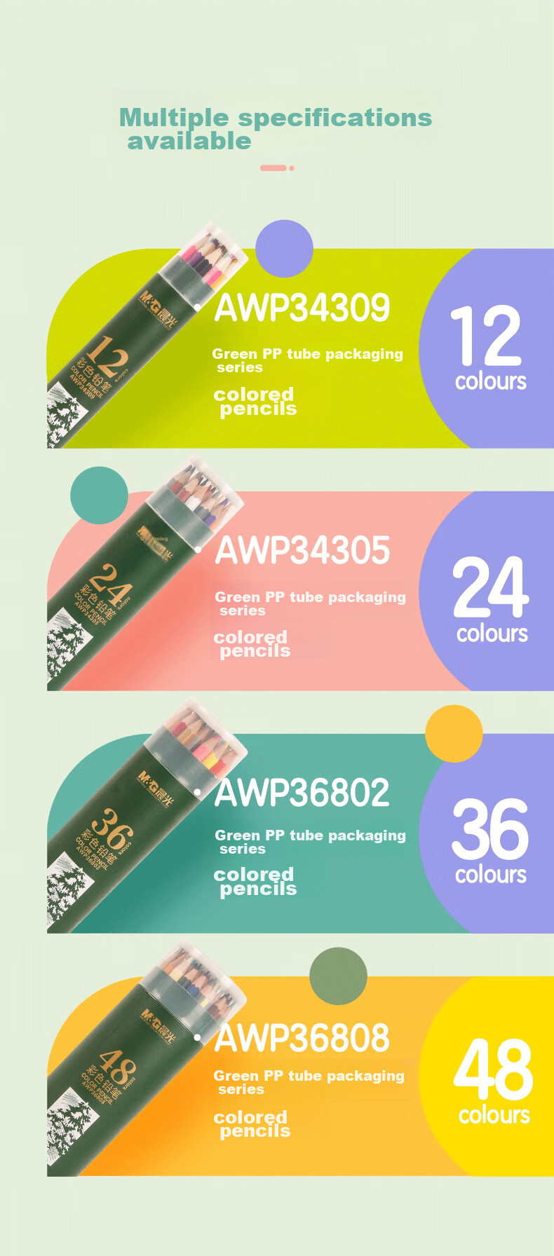 M&G 48-Color Oil-Based Colored Pencils for Students' Art Drawing, Coloring, Children's Painting, Hexagonal Barrel, Green Tube, Single Tube AWP36808 7