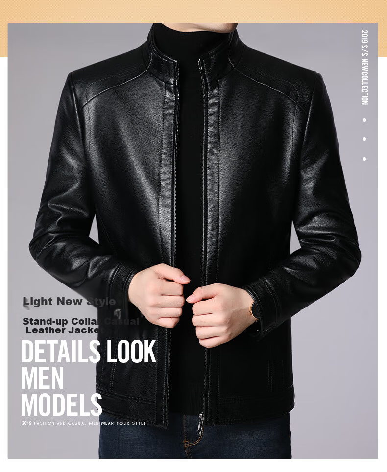 Hengyuanxiang Men's Leather Jacket, 2024 Autumn And Winter Men's Outerwear, Fleece-Lined Thick Casual Lapel Jacket for Middle-Aged And Elderly Me 1