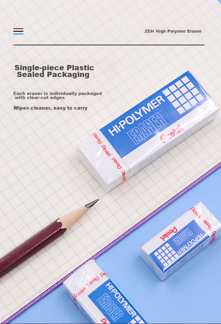 Pentel ZEH10 White Eraser, Drawing Eraser, High Polymer Dust Collection Eraser, White, Pack of 4 4