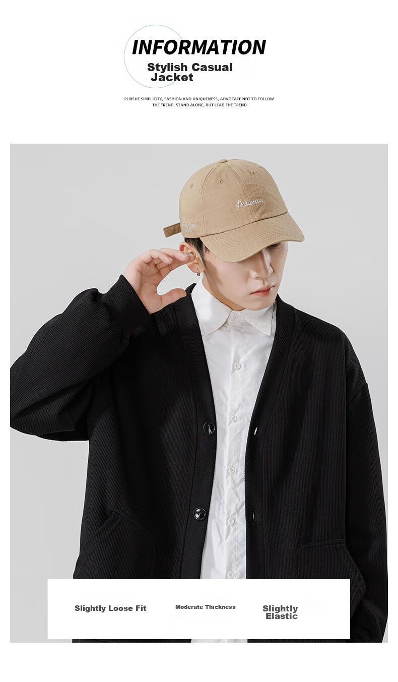 MMOPTOP Japanese-Style Solid Color Knit Sweater, Long-Sleeved Men's Spring And Autumn Vintage Loose V-Neck Cardigan MT2350 Black M 2