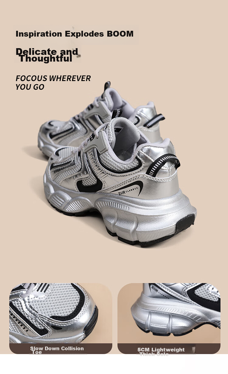 ZHR Spring And Autumn Dad Shoes for Women, Versatile Thick-Soled Casual Shoes, Breathable Mesh Sports Shoes for Women, BV63, Dark Gray, Size 35 3
