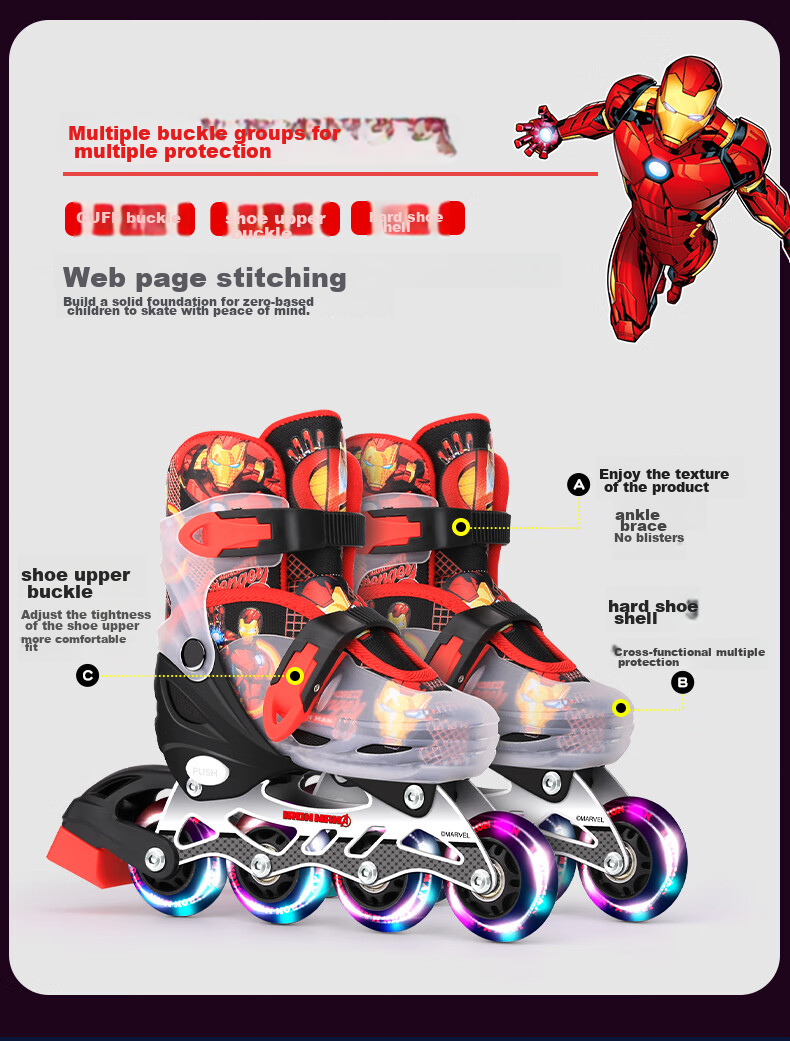 Disney Roller Skates for Children, Light-Up Beginner Set, Inline Skates for Girls And Boys, Inline Roller Shoes, Spider-Man Desig 6