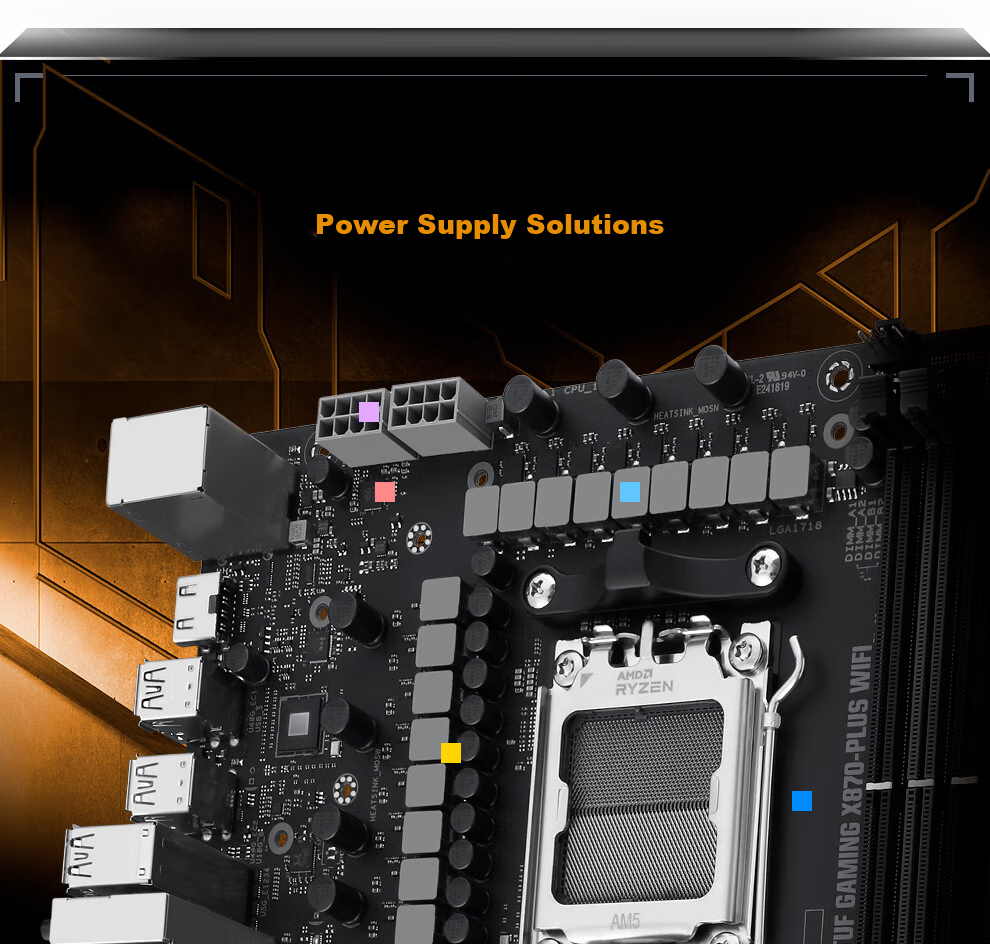 ASUS TUF GAMING X870-PLUS WIFI Motherboard, Supports CPU 9850X3D/9950X3D/9800X3D (AMD X870/socket AM5) 10