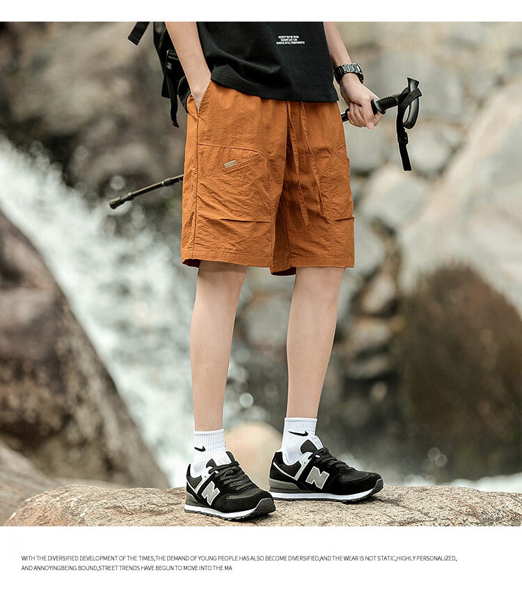 MMOPTOP Japanese-Style Outdoor Work Shorts for Men, Summer Trendy Straight-Leg Sports Casual Loose Pants CH04 Light Green 2XL 14