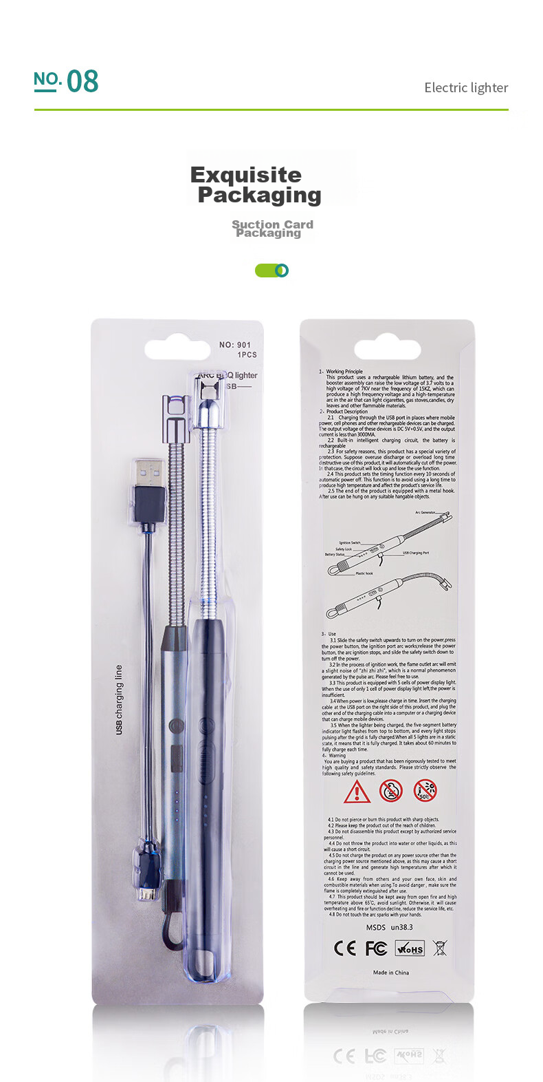 AOmeiyou Igniter, Pulse Ignition Device, Gas Stove Lighter, Coal Gas Stove Ignition Stick, Long-Handled Camping Picnic Rechargeable Model 12