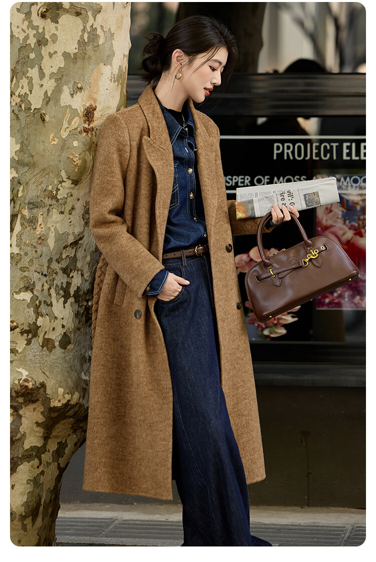 Bailuyu Wool Double-Faced Coat with Suit Collar, Straight Slim Fit, Winter 2025 New, Dark Gray, Women's M 3