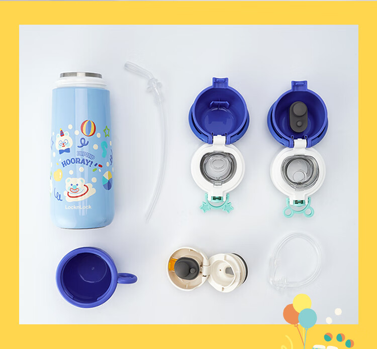 LOCK&LOCK Children's Insulated Cup, Elementary School Student Sports Water Bottle, Kindergarten Straw Cup, 316L Stainless Steel Cup, Blue, 500ML 5
