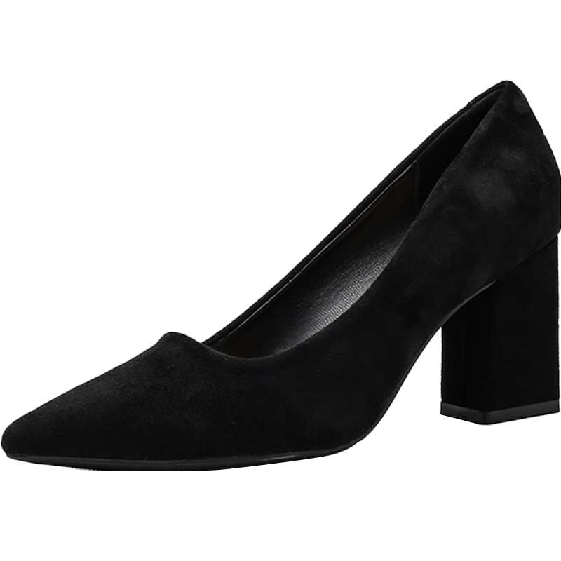 CARTELO High Heels for Women, Chunky Heel, Comfortable Work Shoes, KCC-RM Black (7cm), Size 35