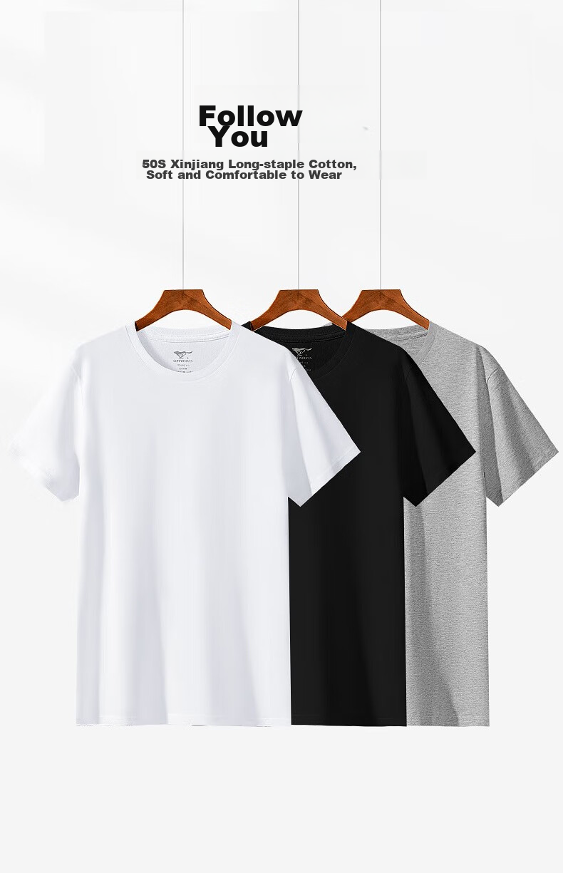 SEPTWOLVES [Soft And Skin-Friendly] Men's Short Sleeve Pure Cotton T-Shirt, Breathable Running Sports 100% Cotton White Tee Loungewear 7
