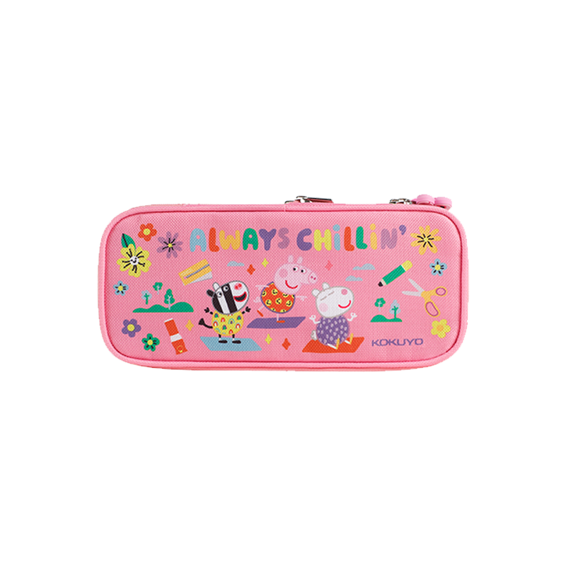 KOKUYO Peppa Pig Collaboration Series Expandable Pencil Case, Large Capacity Stationery Box Storage Bag, Pink, 1 Piece, WSG-PC7M122