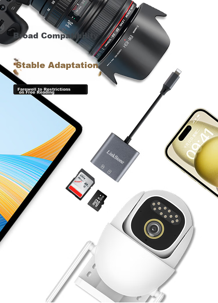 LinkStone Multi-Function Card Reader SD/TF Two-In Compatible with Apple Card Reader, OTG Card Reader, Dash Cam, DSLR Camera Monitoring, Smartphone And Camera Storage Memory Card 6