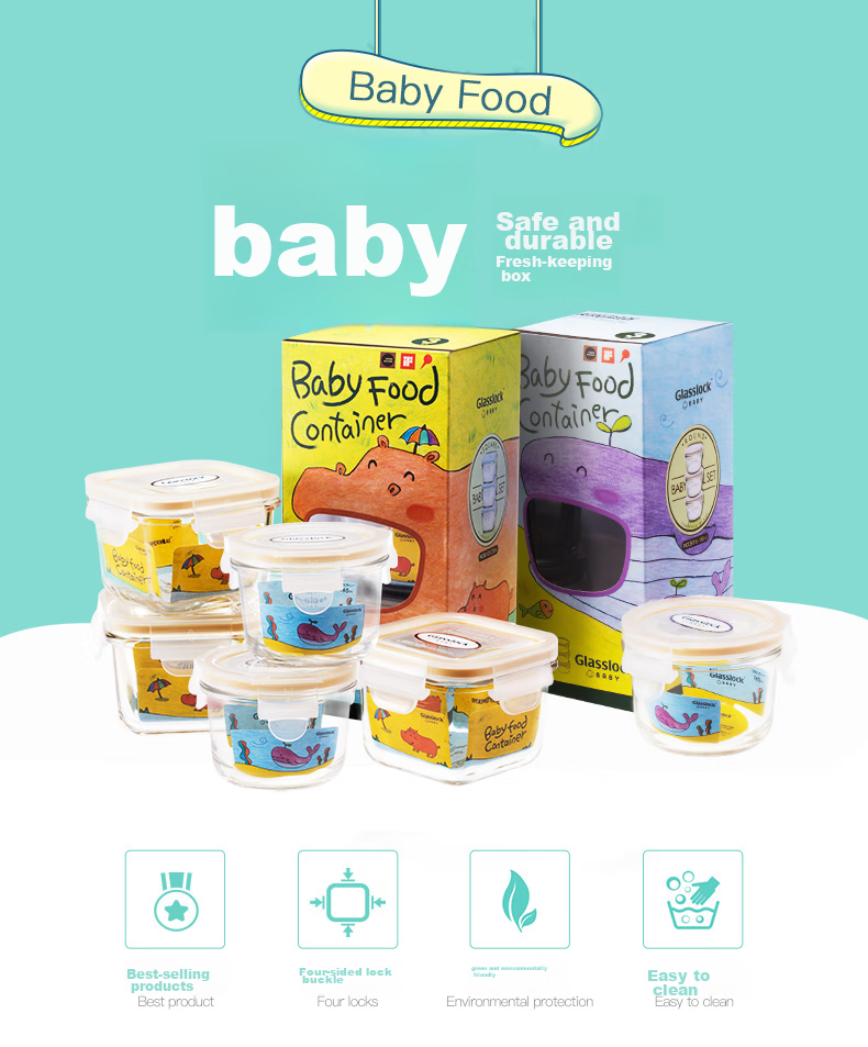 GLASSLOCK Imported Baby Food Storage Containers, Sealed Fresh-Keeping Divided Boxes, Freezing Storage Microwave-Safe Baby Food Bowls, 210ml*3 1