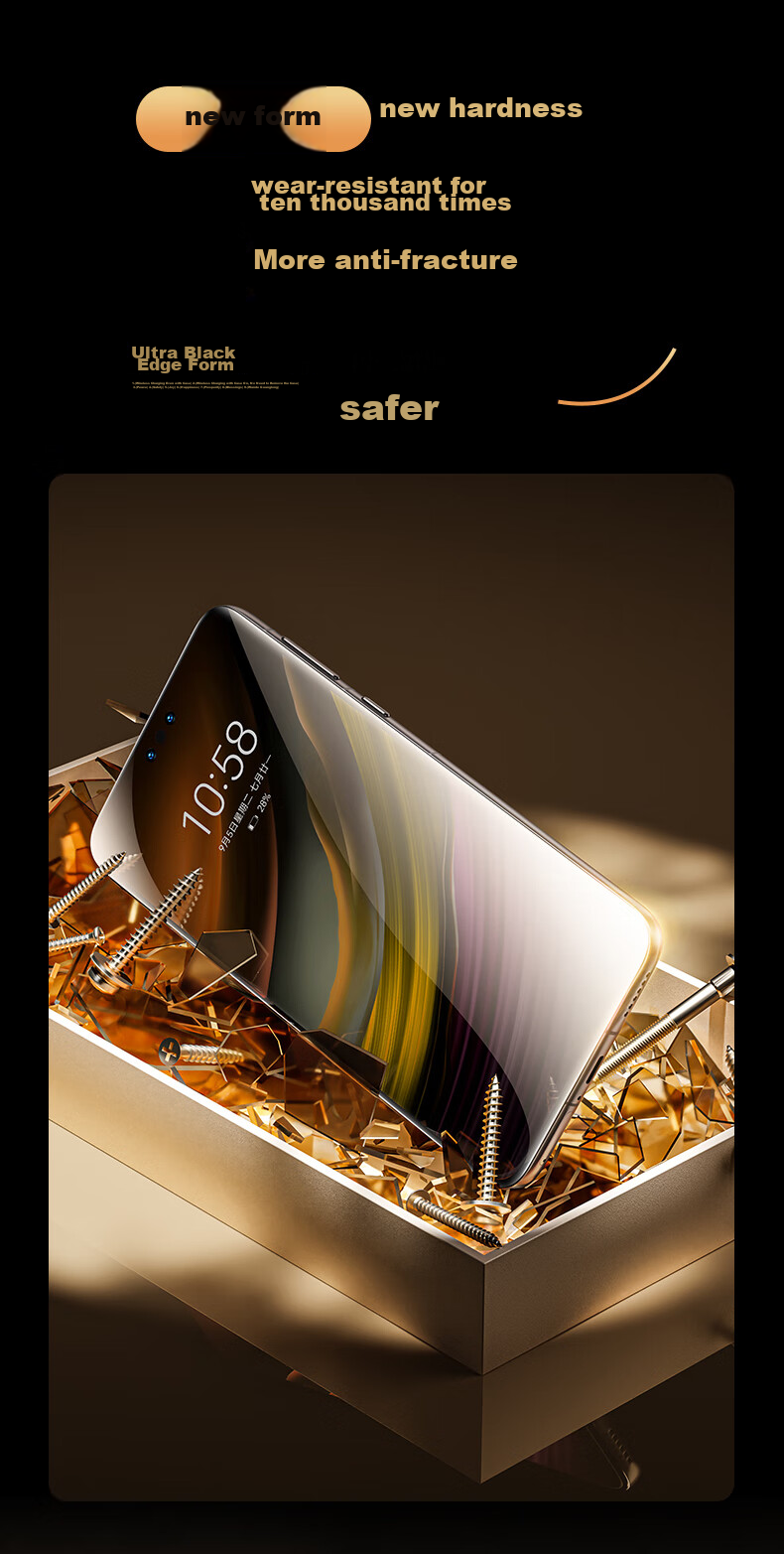 Benks Tempered Glass Screen Protector for Huawei Mate60 Pro/Pro+/RS, Hot-Bending Curved Surface AR Anti-Glare Anti-Reflective Full Coverage HD Protective Film 7