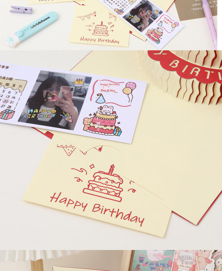 Yuhe 3D Butterfly Pop-up Greeting Card Handwritten DIY Premium Ins Envelope Foldable Ceremony Birthday School Couple Blessing Card Set of 4 4309 5