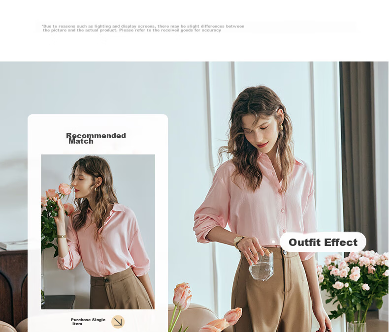 Olrain Long-Sleeve Shirt for Women, Spring And Autumn Loose-Fitting Office-Style Blouse, Pink, Size M 29
