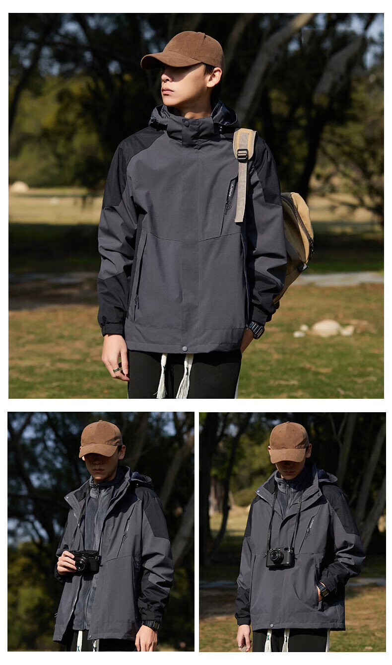 Huili Men's And Women's 3-In Outdoor Windproof Waterproof Mountaineering Jacket, Fleece-Lined Detachable Coat, Black 24