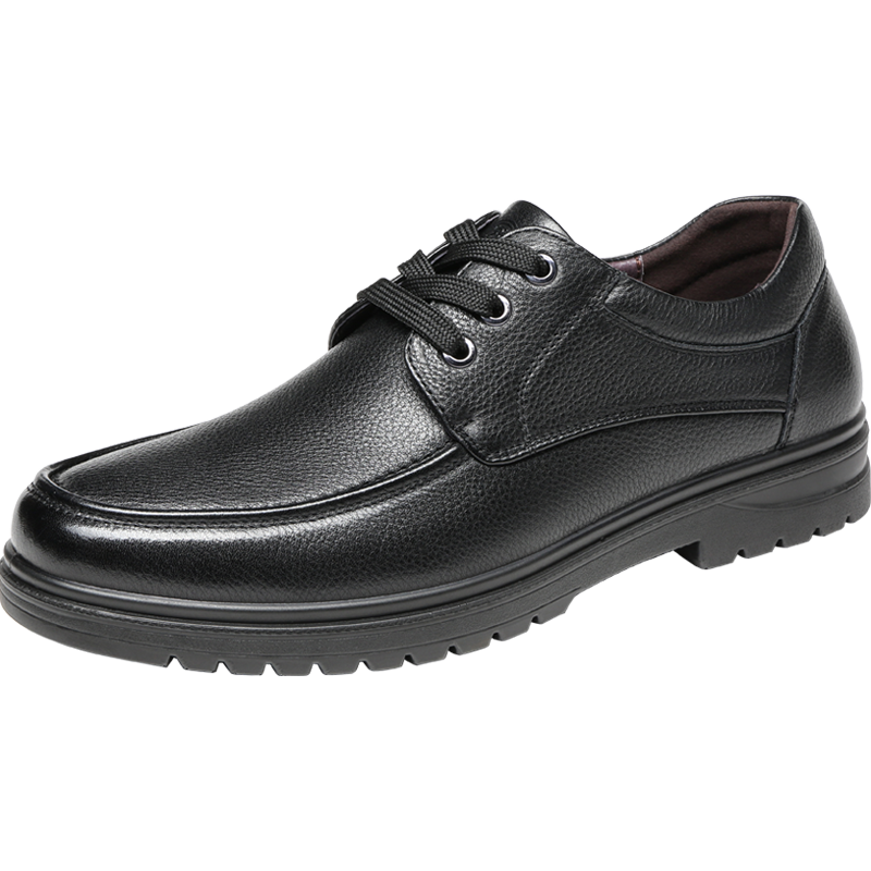 LAORENTOU Men's Leather Shoes, Top-Grain Cowhide, Business Casual Lace-Up, Wear-Resistant Non-Slip Footwear for Men, 510200819, Black, Size 39