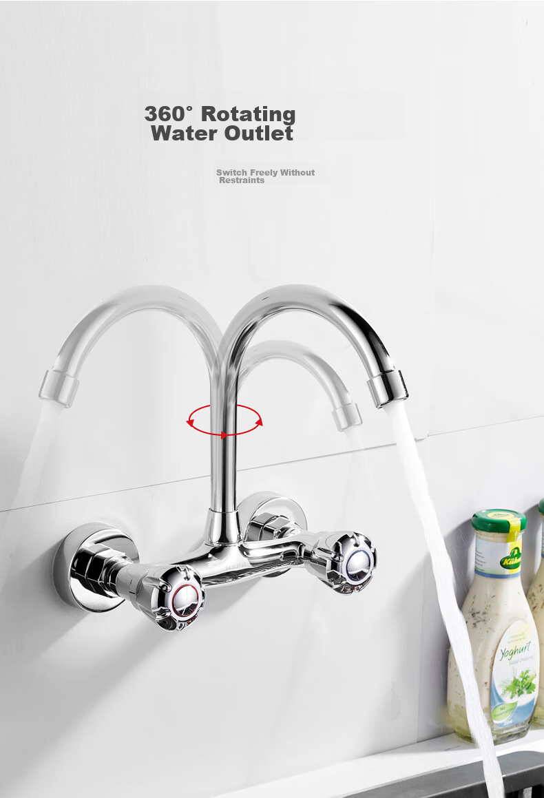 HSPA Kitchen Wall-Mounted Faucet, All-Copper Body, Double Hot And Cold Handles, Dual Control Sink Faucet HS-5017 3