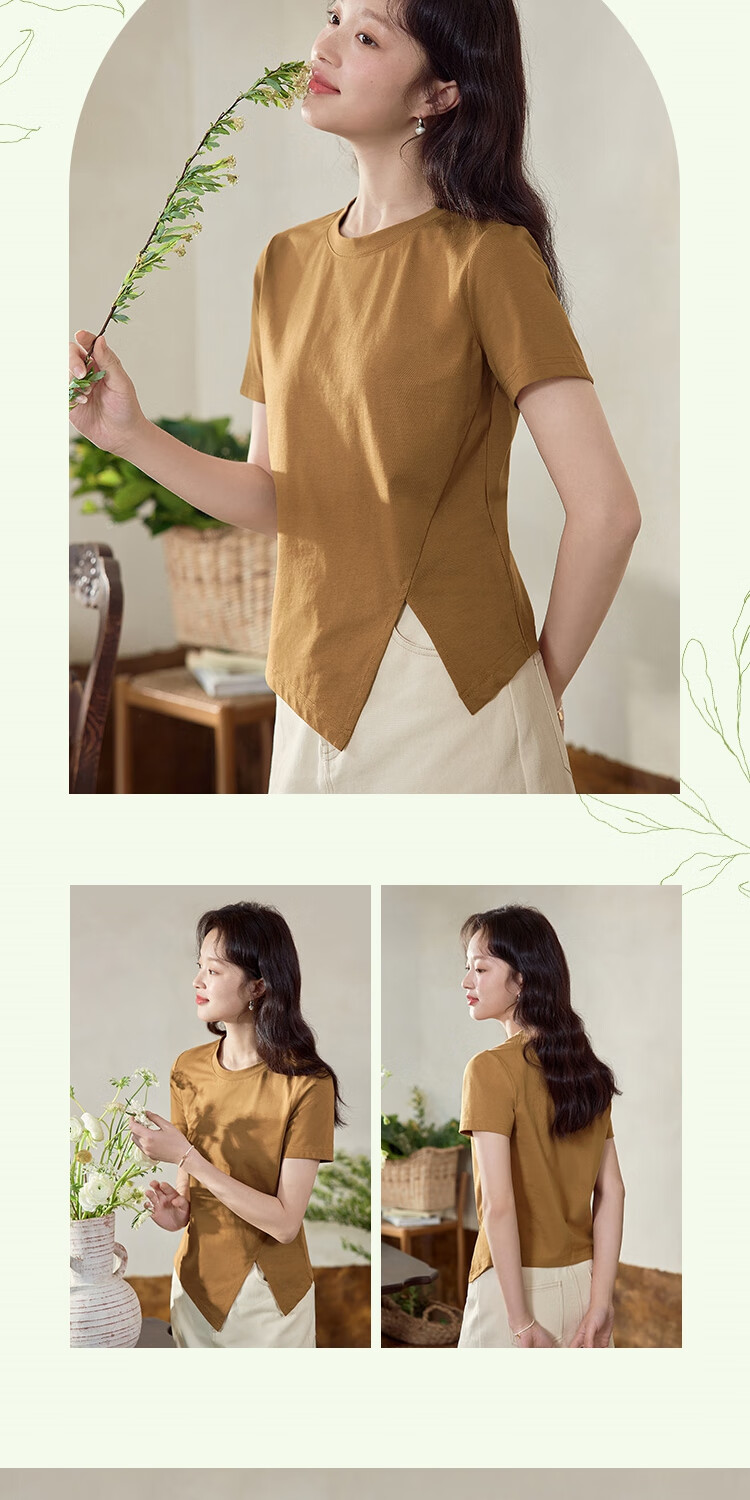 INMAN INMAN [Runway Style] Suolona Round Neck Solid Color T-Shirt for Women, Summer 2026 Irregular Top, Crescent White, Size S 11