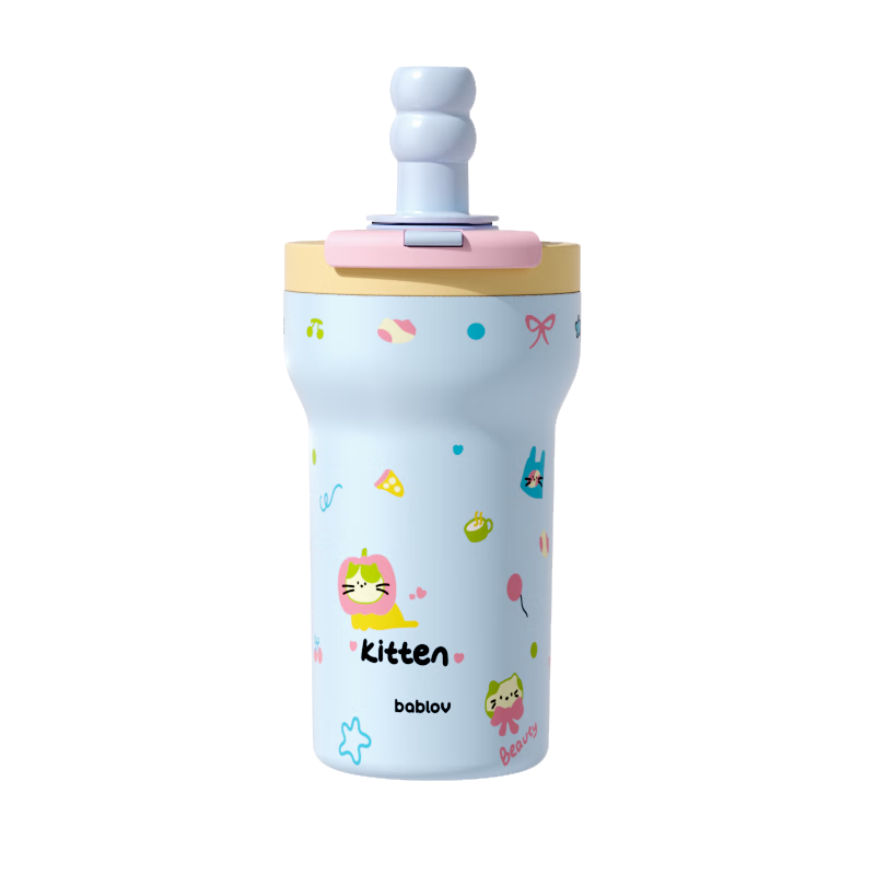 BABLOV Ceramic Insulated Mug for Women with Double Drinking Ports, Portable Straw Water Bottle, Stylish Birthday Gift for Girls