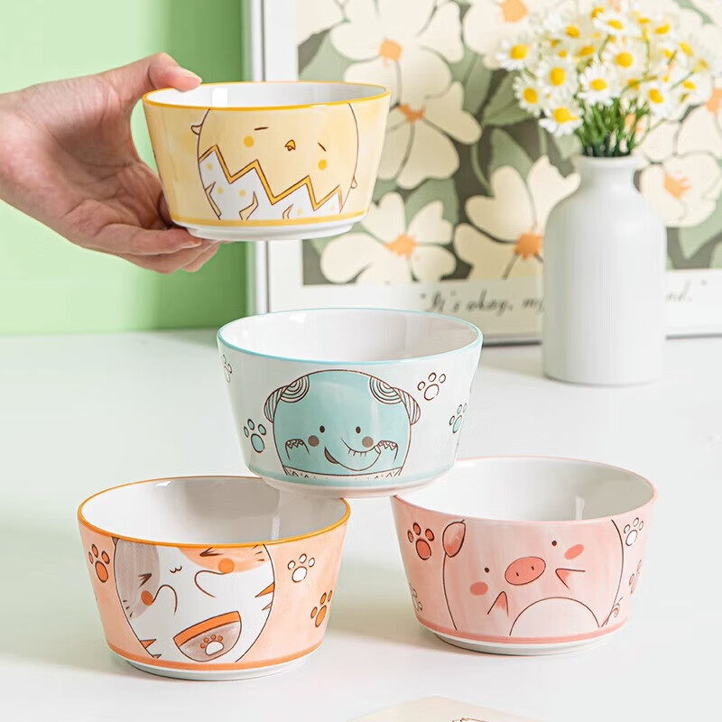Миски керамические CERAMICS, набор из 4 штук, 4.5 дюйма, с дизайном "Милые животные", для дома, популярные, стильные