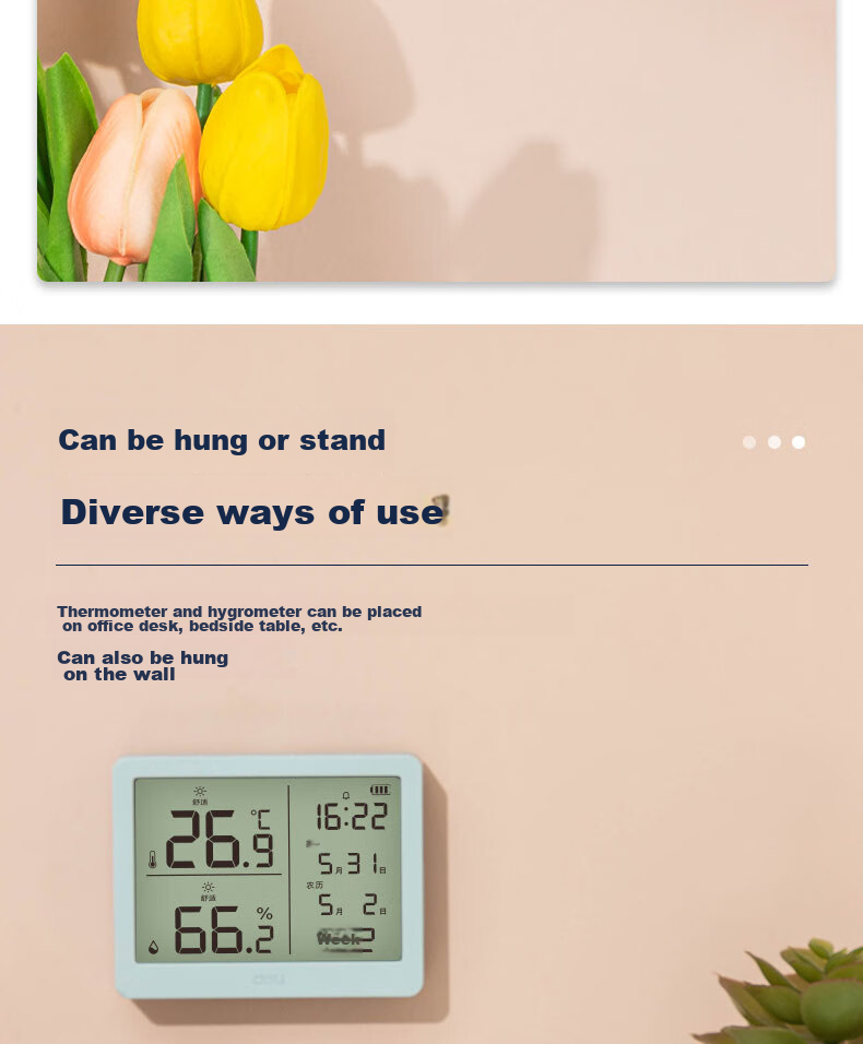 Deli Indoor Temperature And Humidity Meter, LCD Electronic Thermometer And Hygrometer, Gift for Elderly And Children, Birthday Present with Alarm Function, Baby Room Office Supplies, White LE503-WH 7