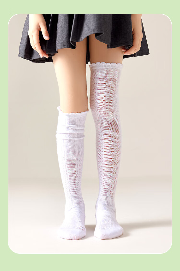Langsha Children's Socks, Girls' Summer Thin Style, Student Over-Knee Long Socks, Mesh Slouchy Socks, 3-Pack, Yellow Pink White, Size L 11