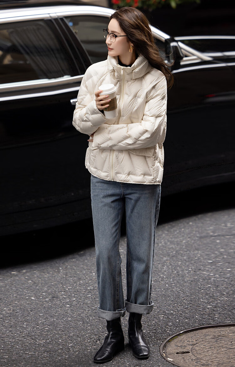 Dme [Xueyu Manyou] Winter Lightweight 90% Duck Down, Geometric Squeeze Fabric, Concealing, Warm, Short Women's down Jacket 13