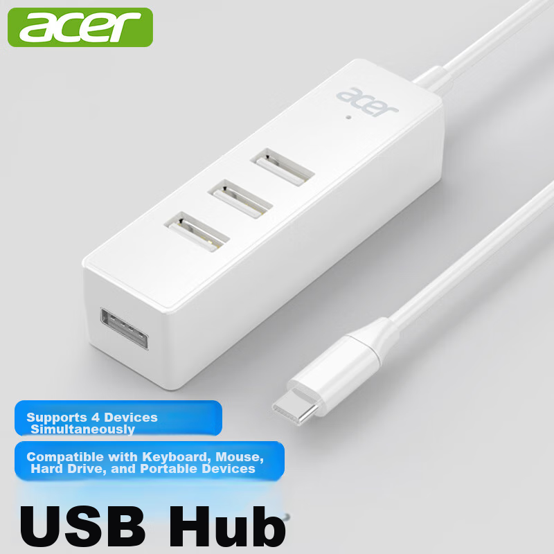 Acer Type-C to USB Hub, High-Speed 4-Port Hub Extender, Multi-Port Adapter for Laptops, Desktops And Phones
